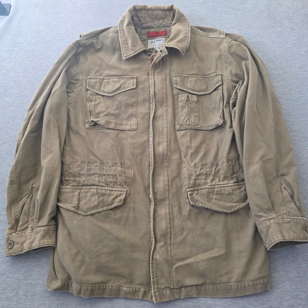 Old Navy Mens Military Field Jacket Olive Khaki Cotton Utility Coat Size Large